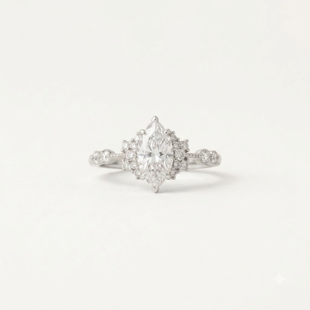 Marquise Cut Moissanite Silver Engagement Unique Promise Ring