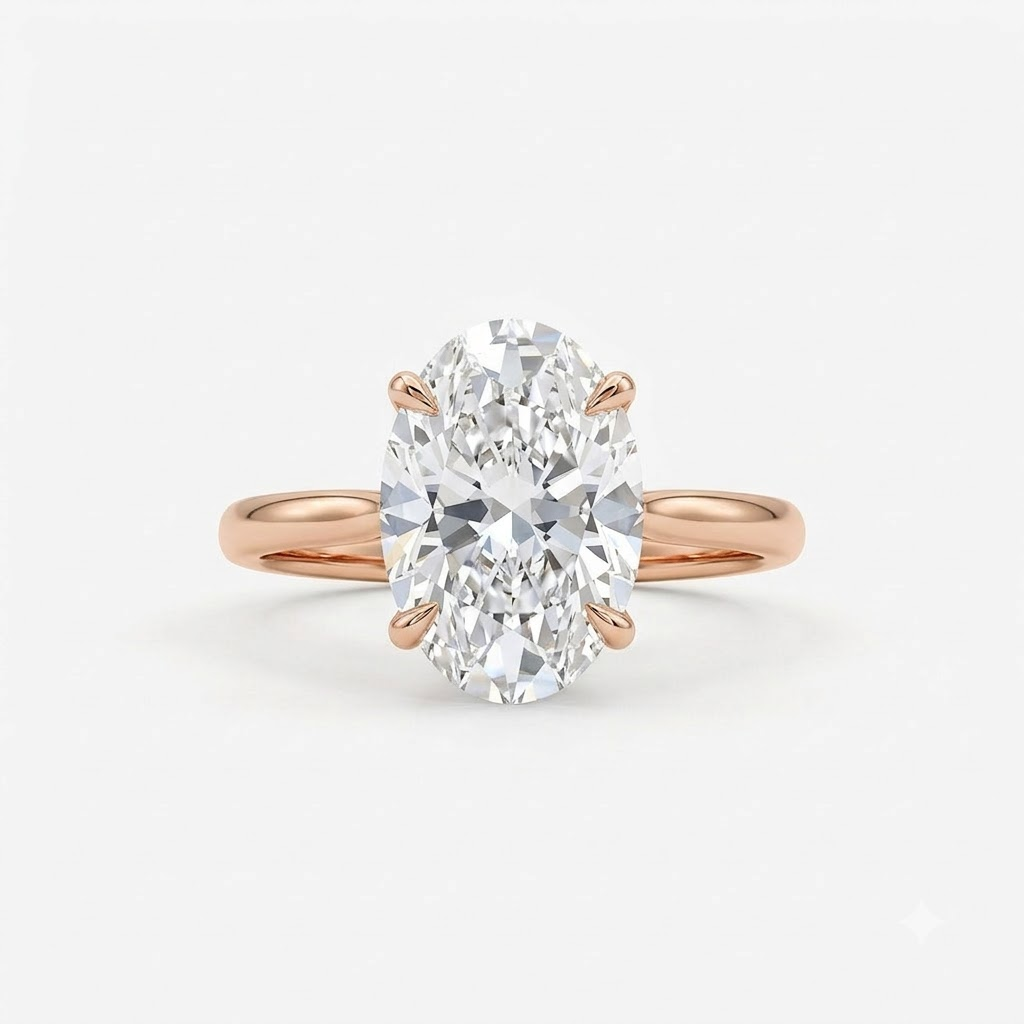 Oval Cut Moissanite Ring Daisy Floral Rose Gold Engagement Ring