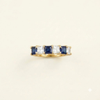 Princess Cut Sapphire And Diamond Gold Wedding Band