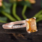 Yellow Citrine Emerald Cut Rose Gold Engagement Ring 
