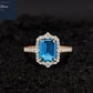 Emerald Cut London Blue Topaz Gemstone Engagement Ring 