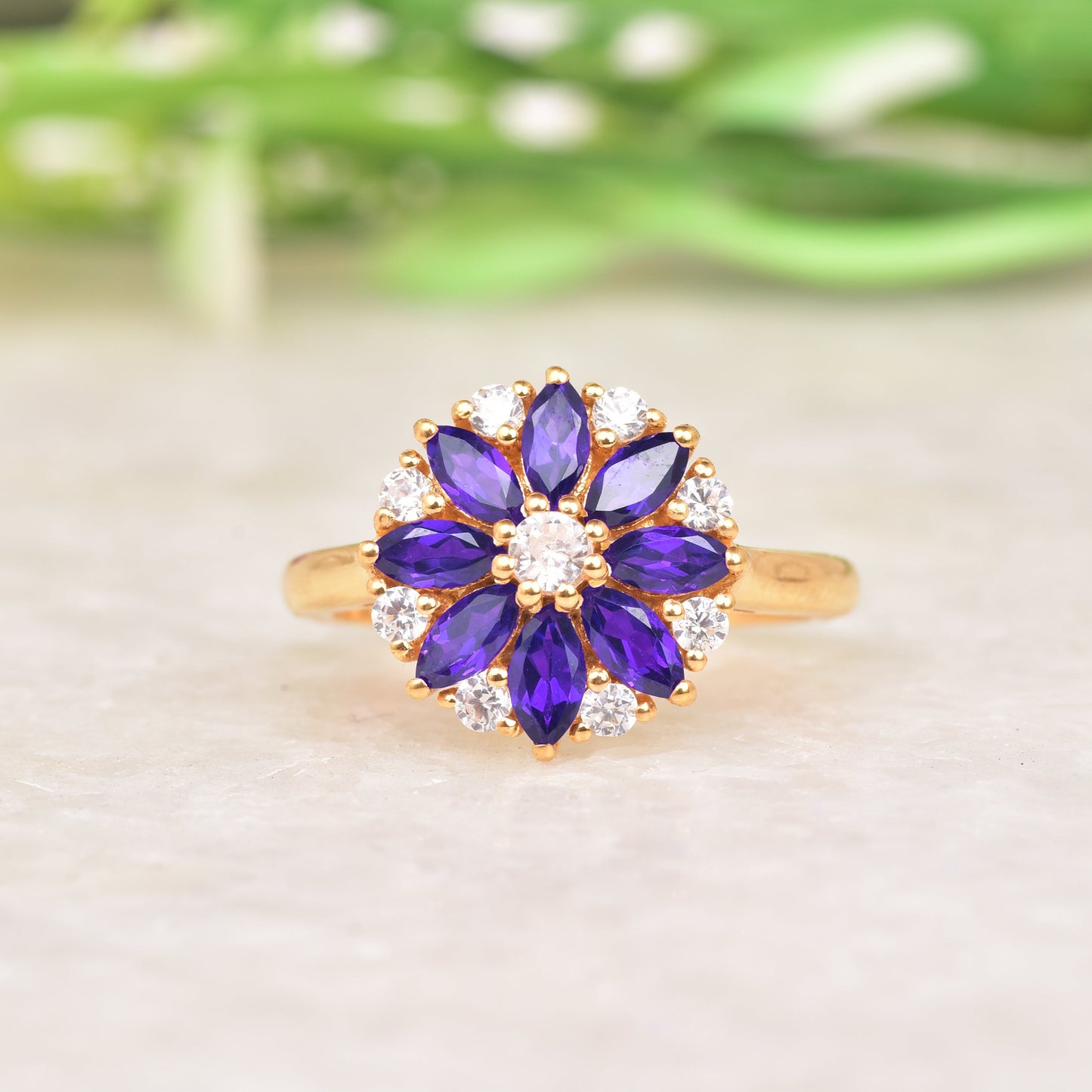 Flower Alexandrite Cluster Ring | Alexandrite Diamond Ring