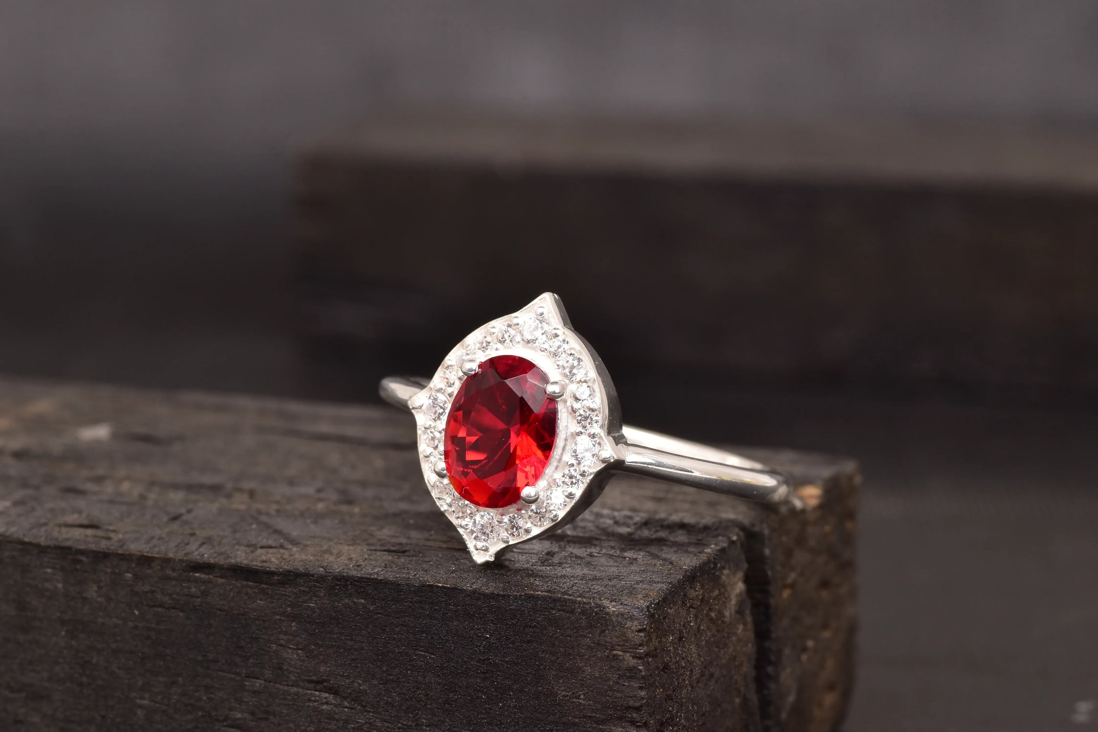 Oval Cut Red Ruby 925 Sterling Silver Statement Ring - MinimalistJewels