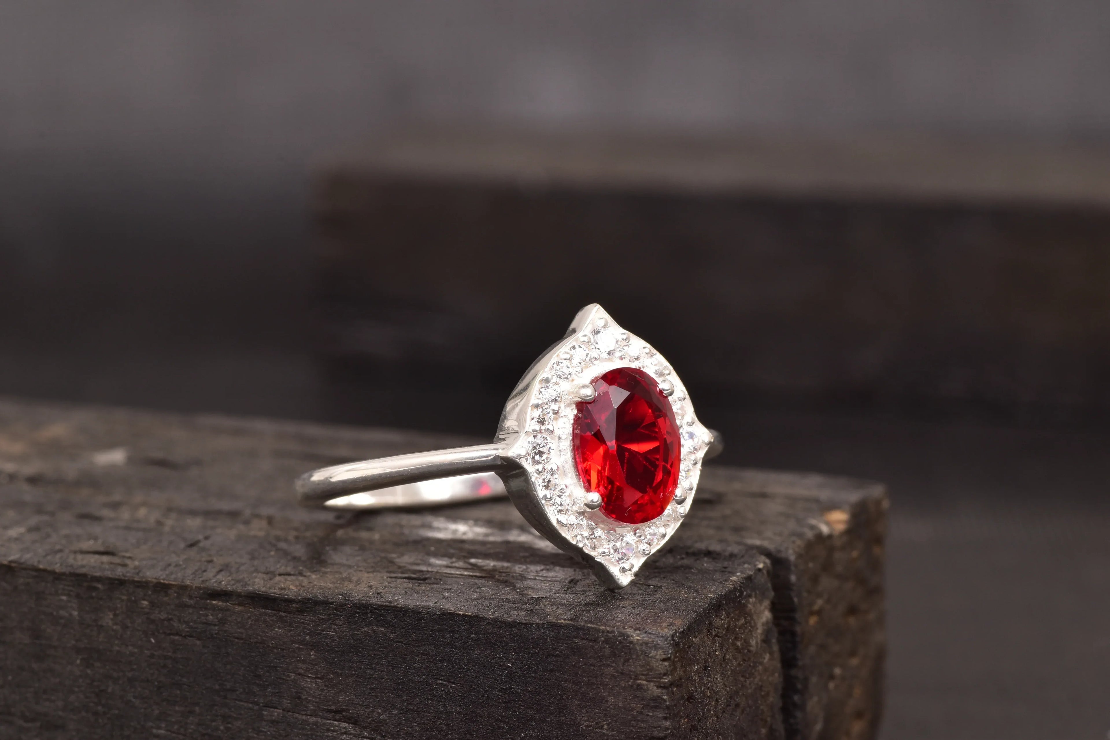 Oval Cut Red Ruby 925 Sterling Silver Statement Ring - MinimalistJewels