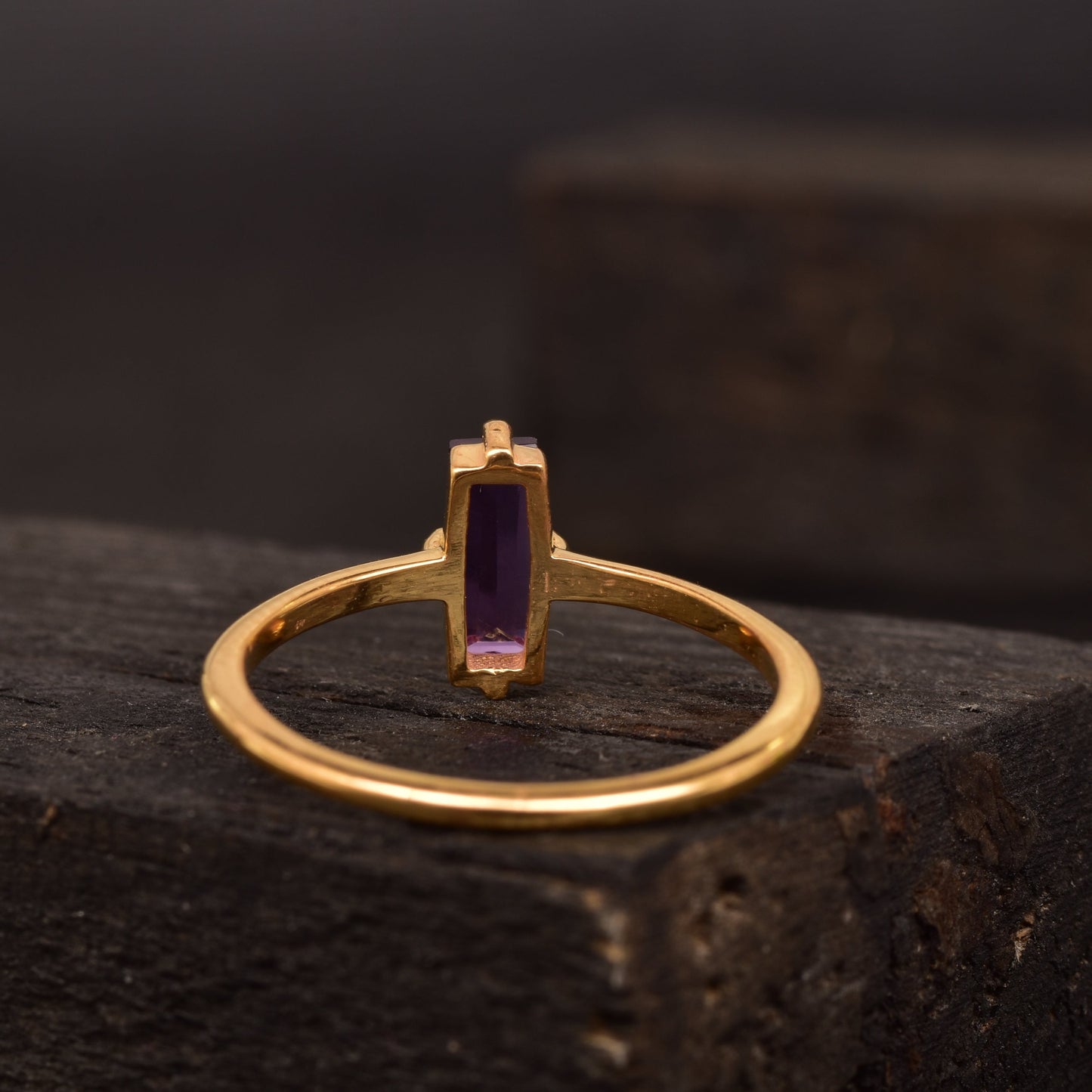 Baguette Cut Amethyst Purple Gemstone Solitaire Ring