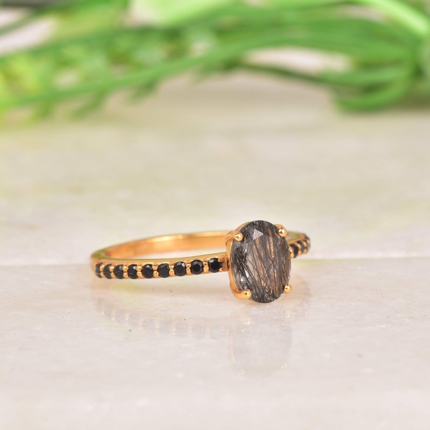 Black Rutilated Quartz Engagement Ring For Women