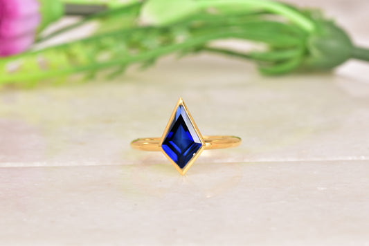 Kite Shaped Blue Sapphire Ring