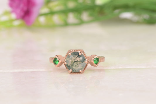 Natural Moss Agate Engagement Ring For Women