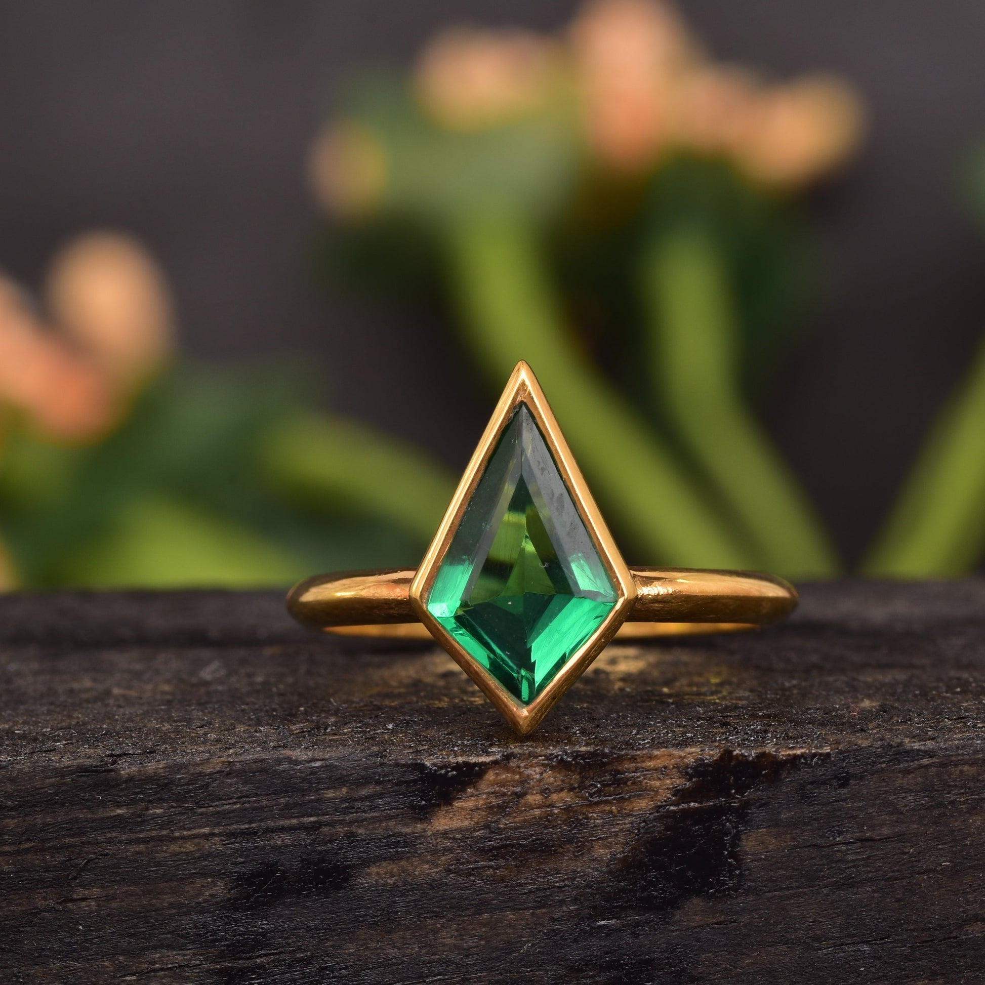 Kite Cut Green Emerald Solitaire Stacking Ring 