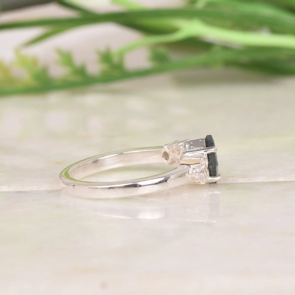 Buy Princess Cut Black Rutile Quartz Ring | 925 Sterling Silver - MinimalistJewels