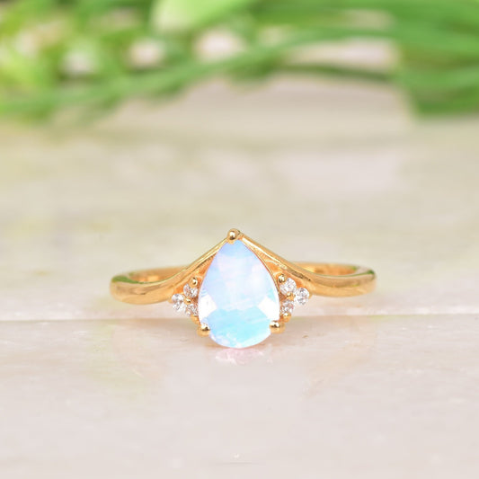 Rainbow Moonstone & Diamond Engagement Ring