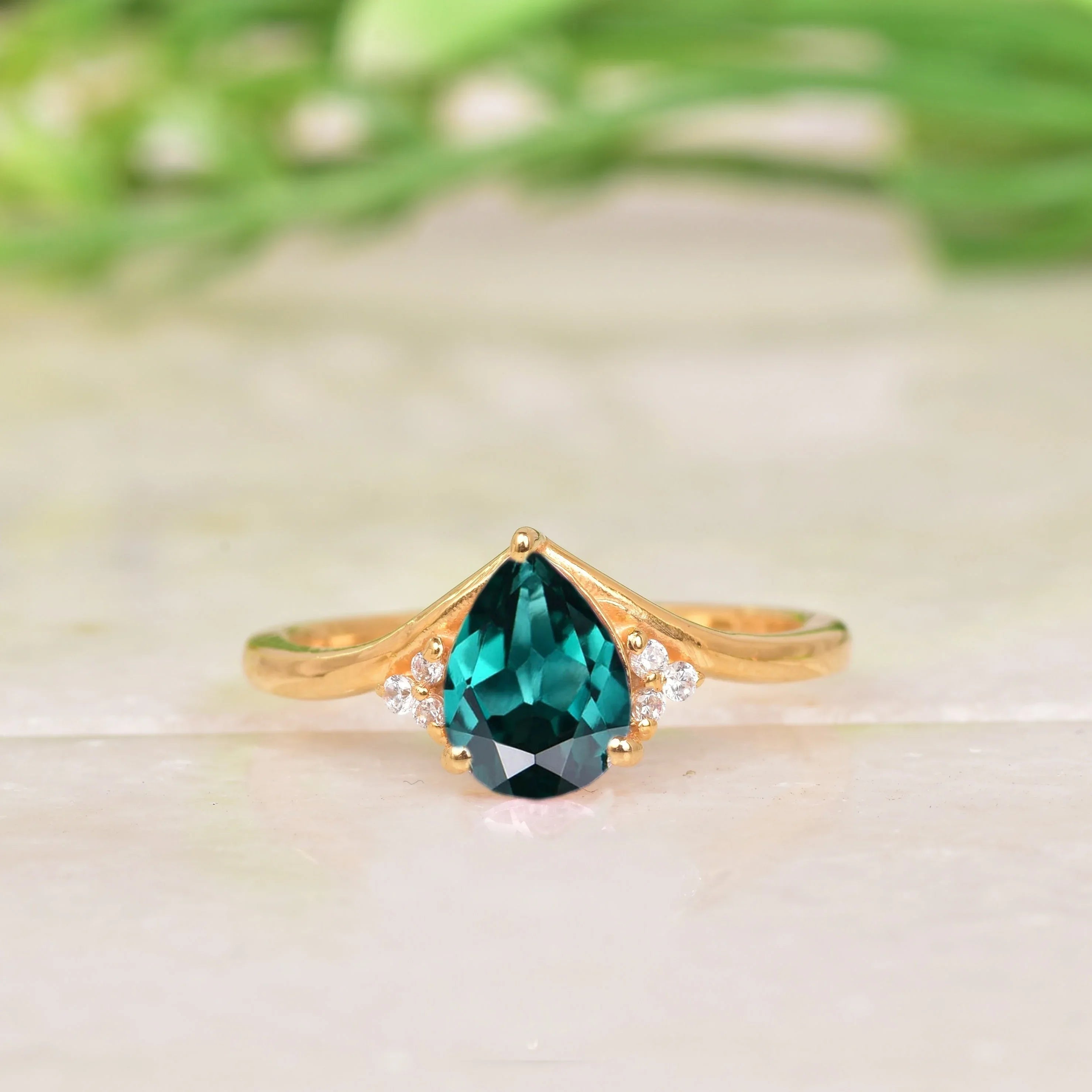 Green Emerald & Diamond Engagement Ring - MinimalistJewels