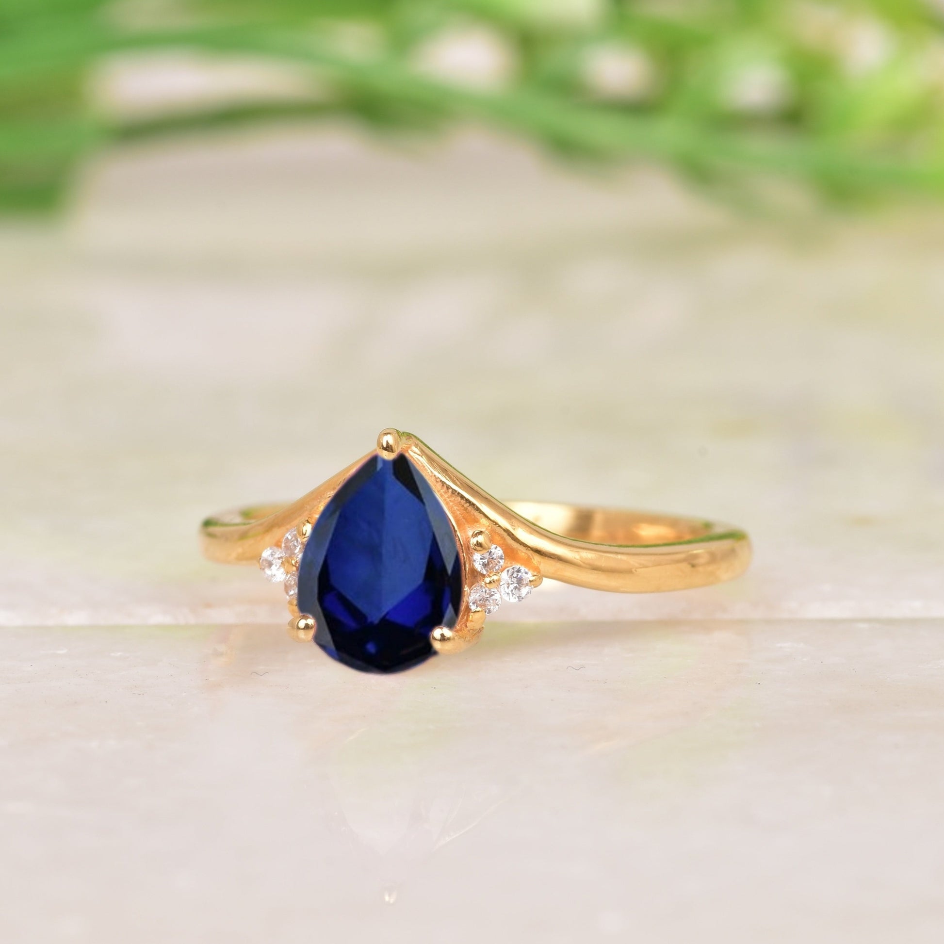 Blue Sapphire & Diamond Engagement Ring