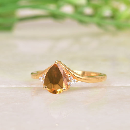 Yellow Citrine And Diamond Engagement Ring