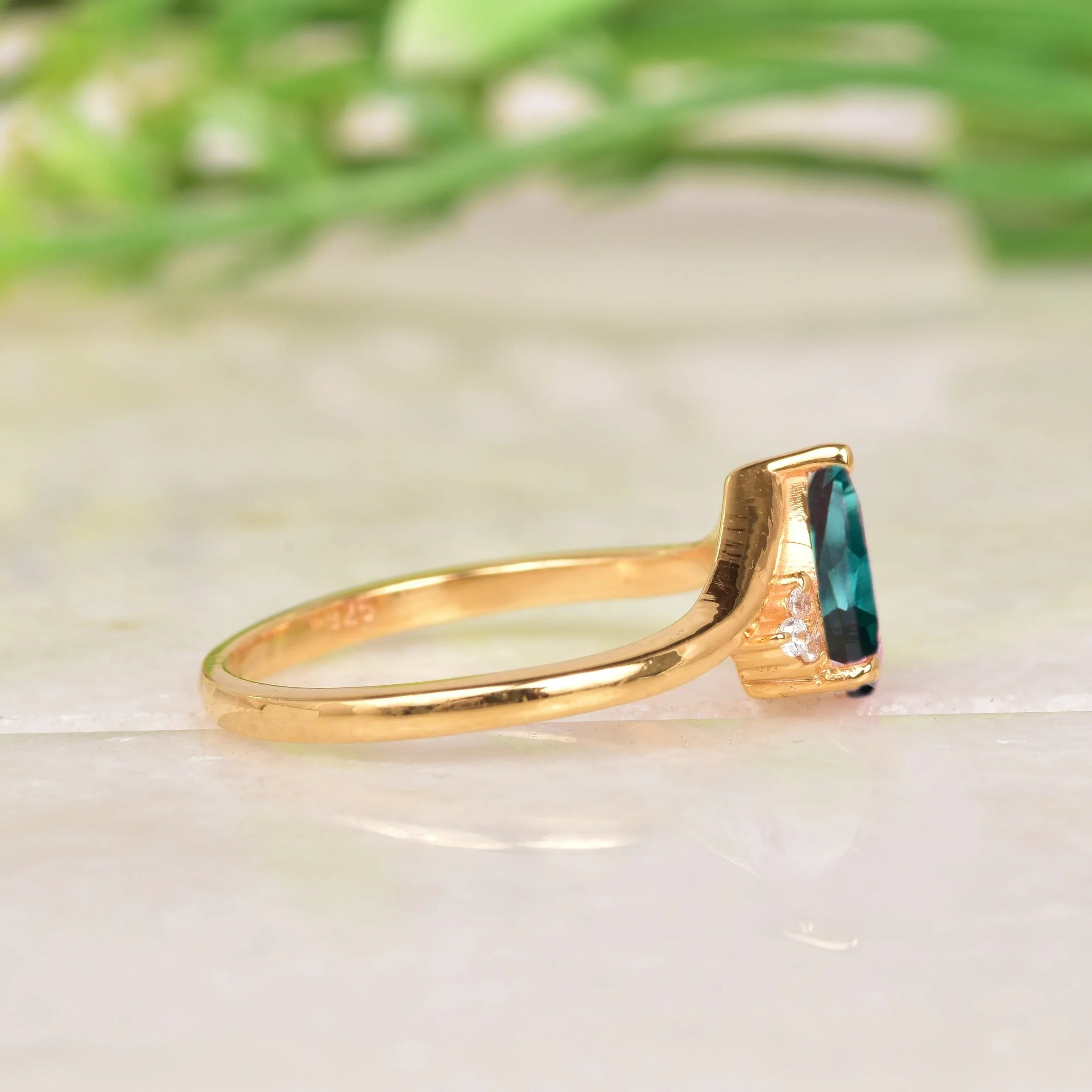 Green Emerald & Diamond Engagement Ring - MinimalistJewels