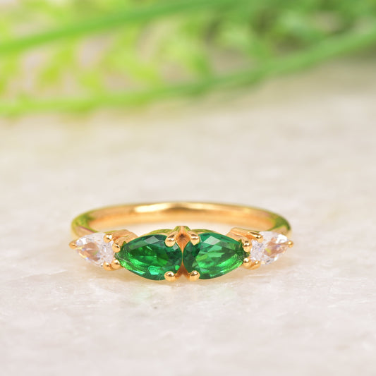 Green Emerald Wedding Ring, Morganite Engagement Ring