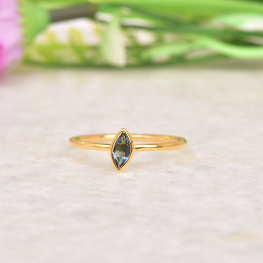 London Topaz Gold Ring, Blue Engagement Ring