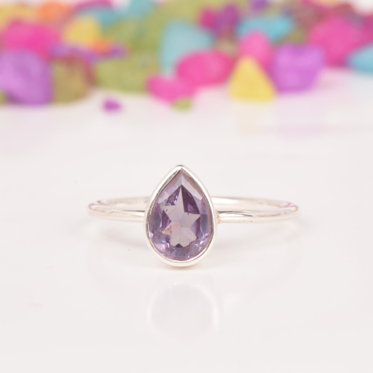 Pear Alexandrite Engagement Ring In 925 Sterling Silver