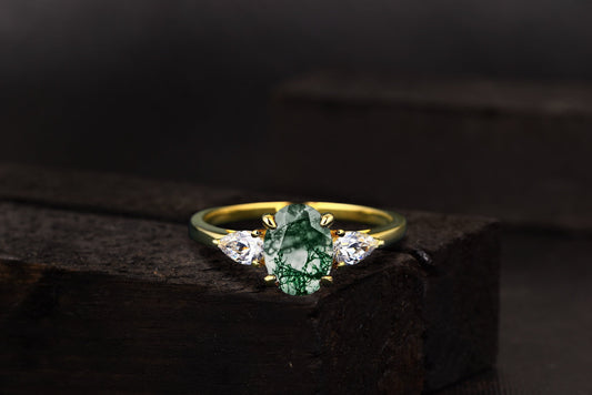 Green Moss Agate Cluster Engagement Ring