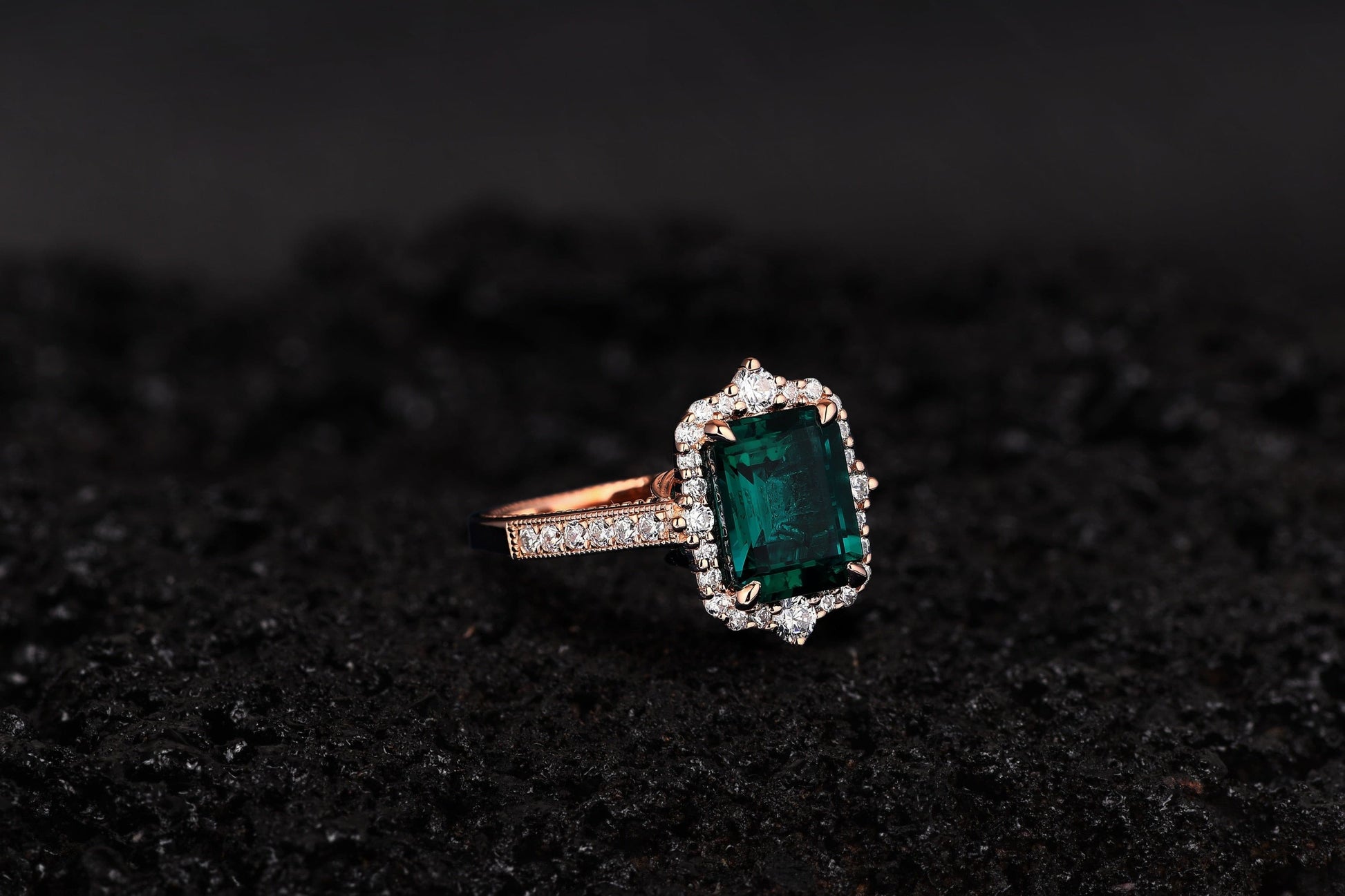 Emerald Modern Vintage Cluster Diamond Engagement Ring