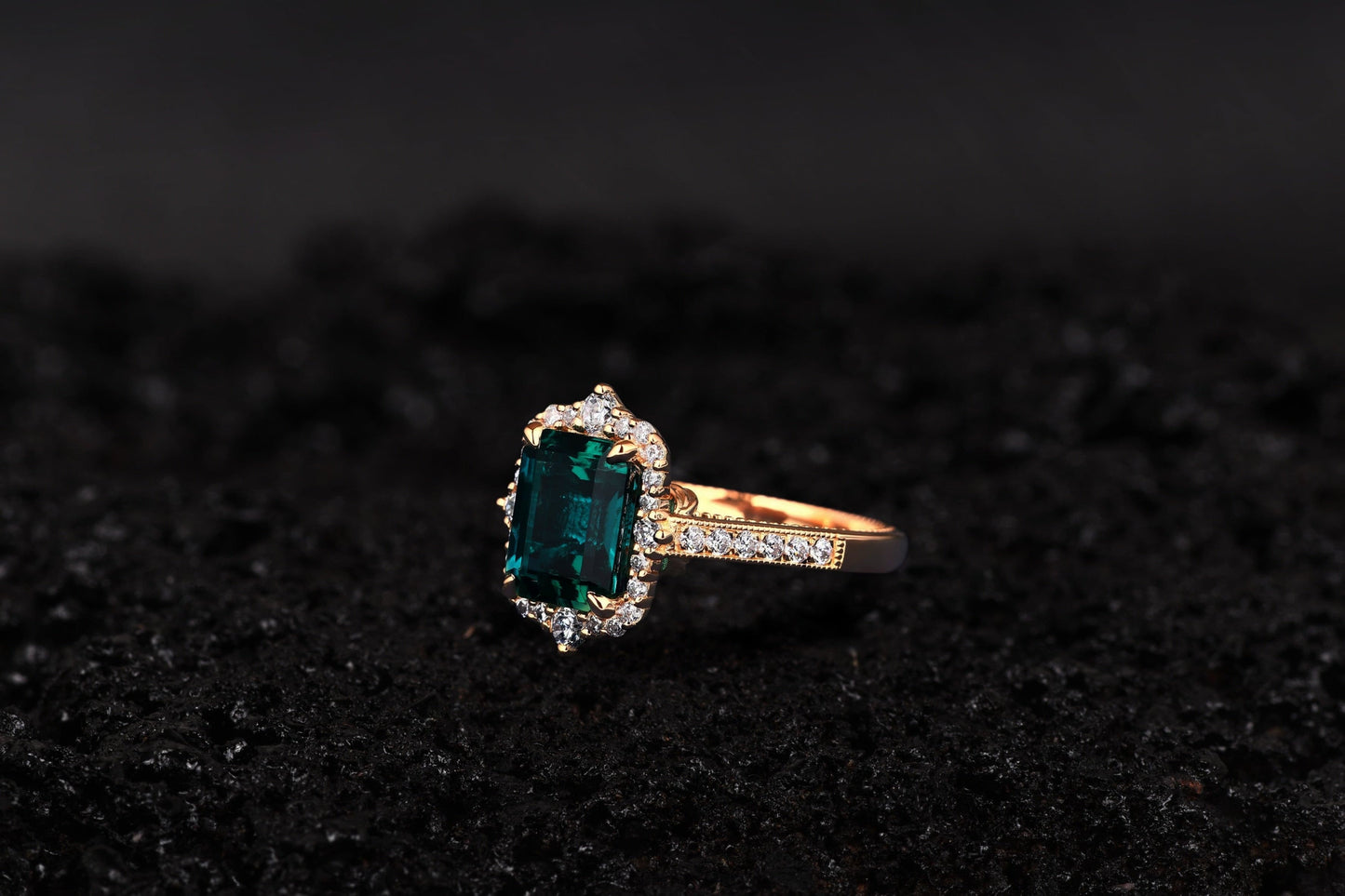 Emerald Modern Vintage Cluster Diamond Engagement Ring