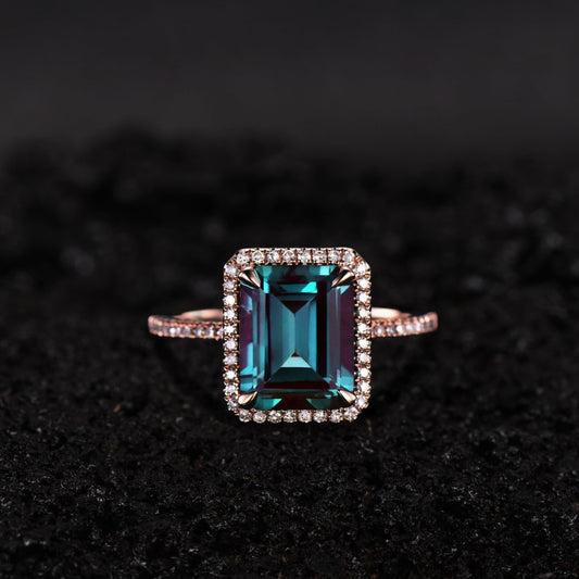 Emerald Cut Alexandrite Ring With Diamonds