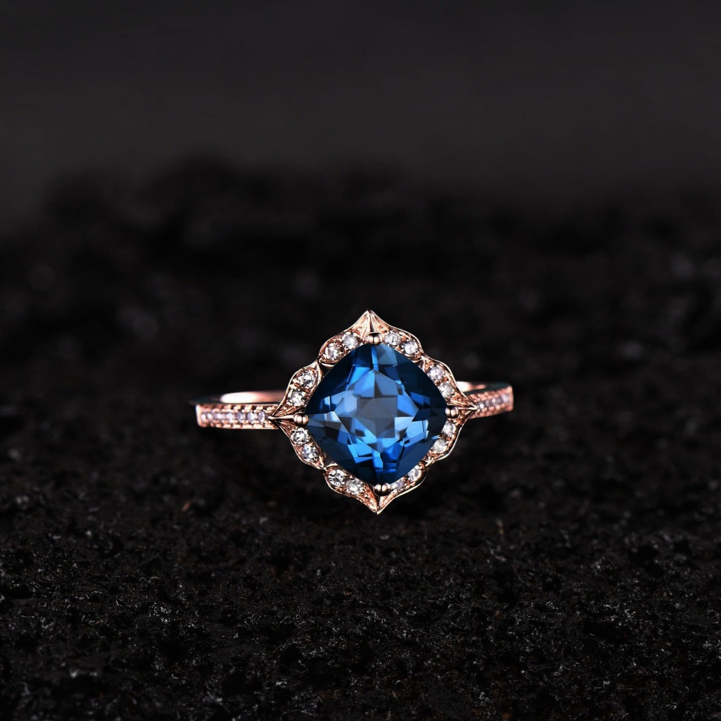 Cushion Cut Sapphire Cluster Ring September Birthstone Ring