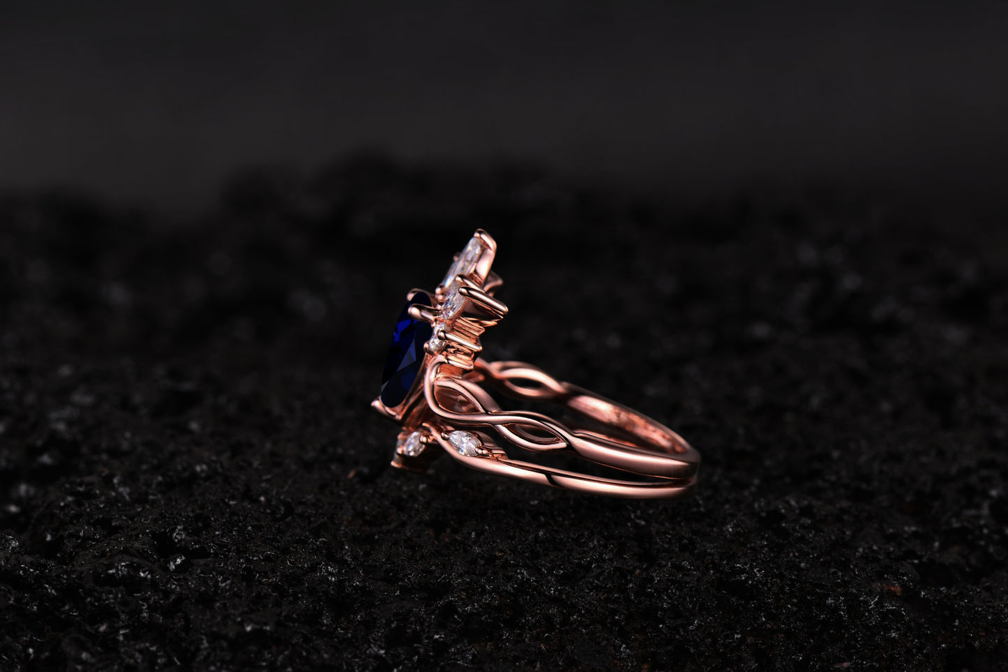 Sapphire Opal Diamond Cluster Ring Set