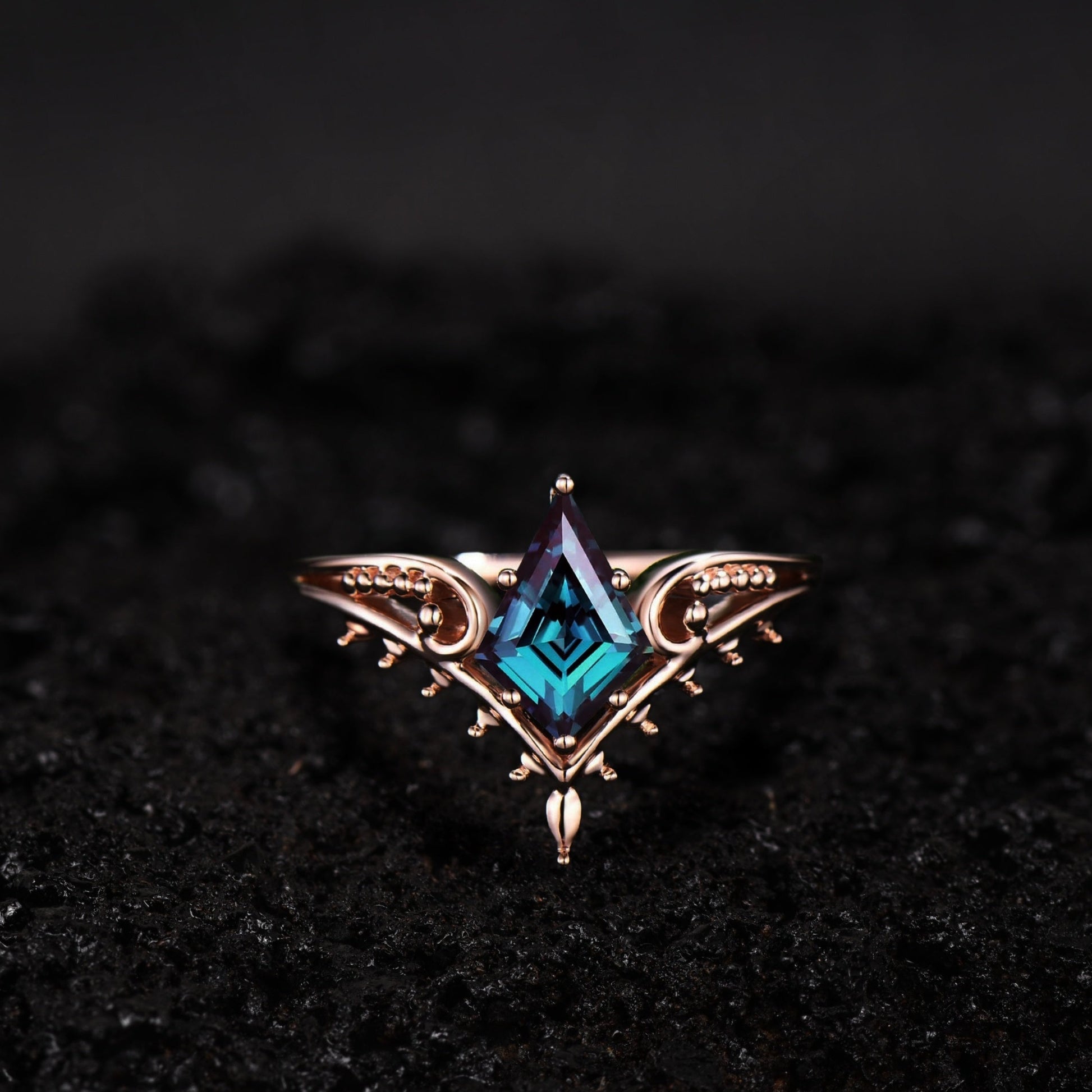 Kite Shaped Alexandrite Engagement Ring 