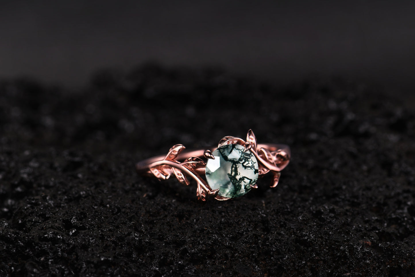 Natural Inspire Leaf Moss Agate Engagement Ring 