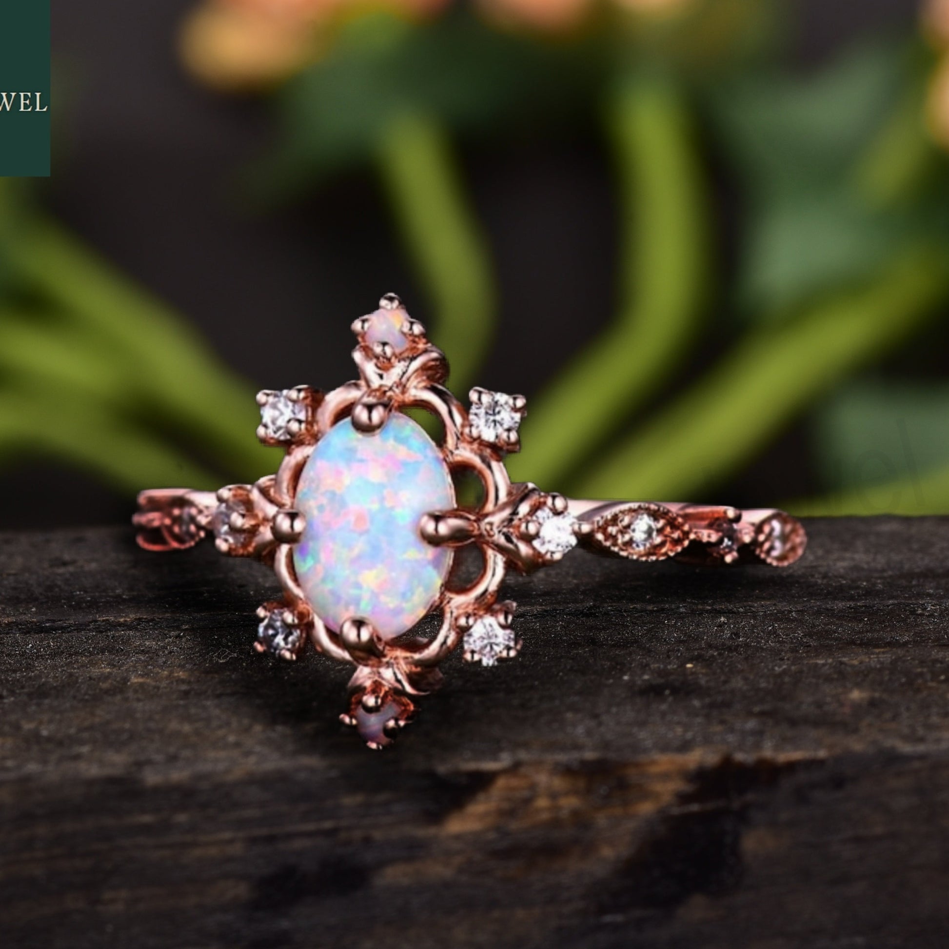 Oval Cut Fire Opal Vintage Rose Gold Engagement Ring In 14K Gold 