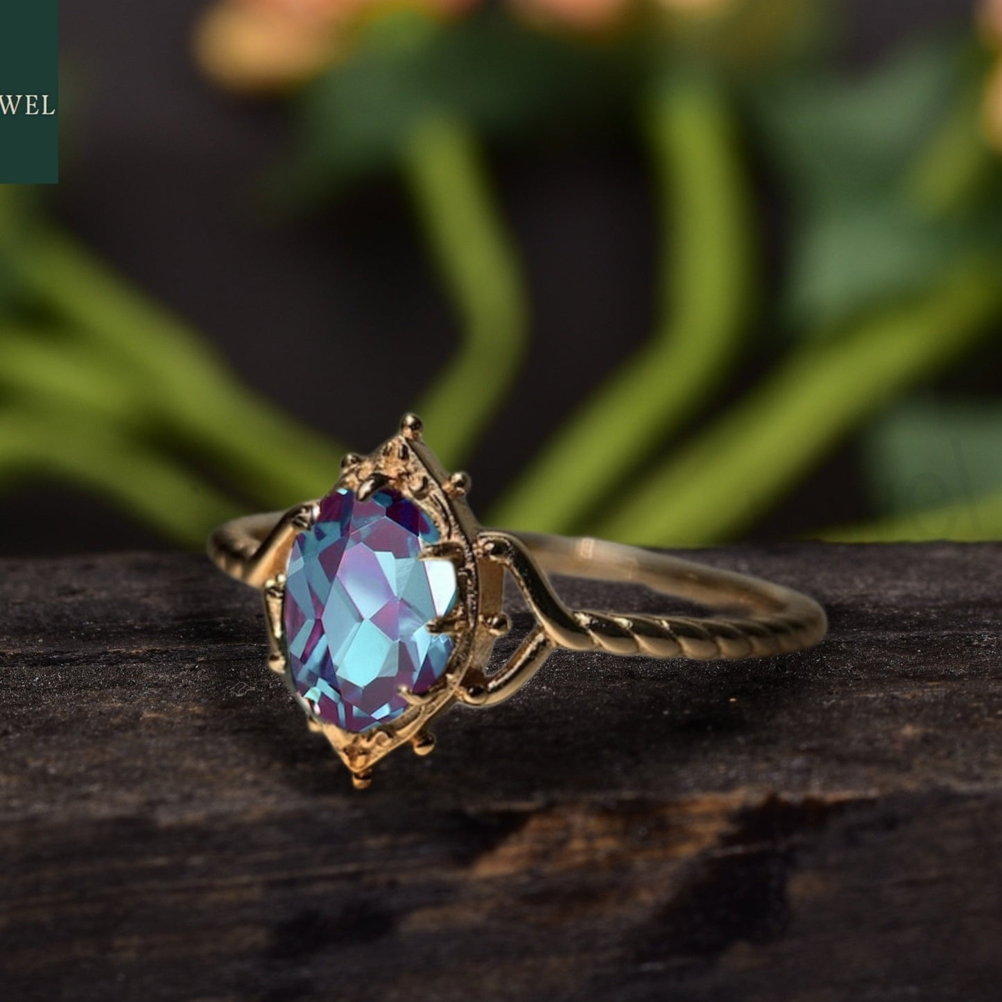 Alexandrite Vintage Gemstone Unique Engagement Ring 