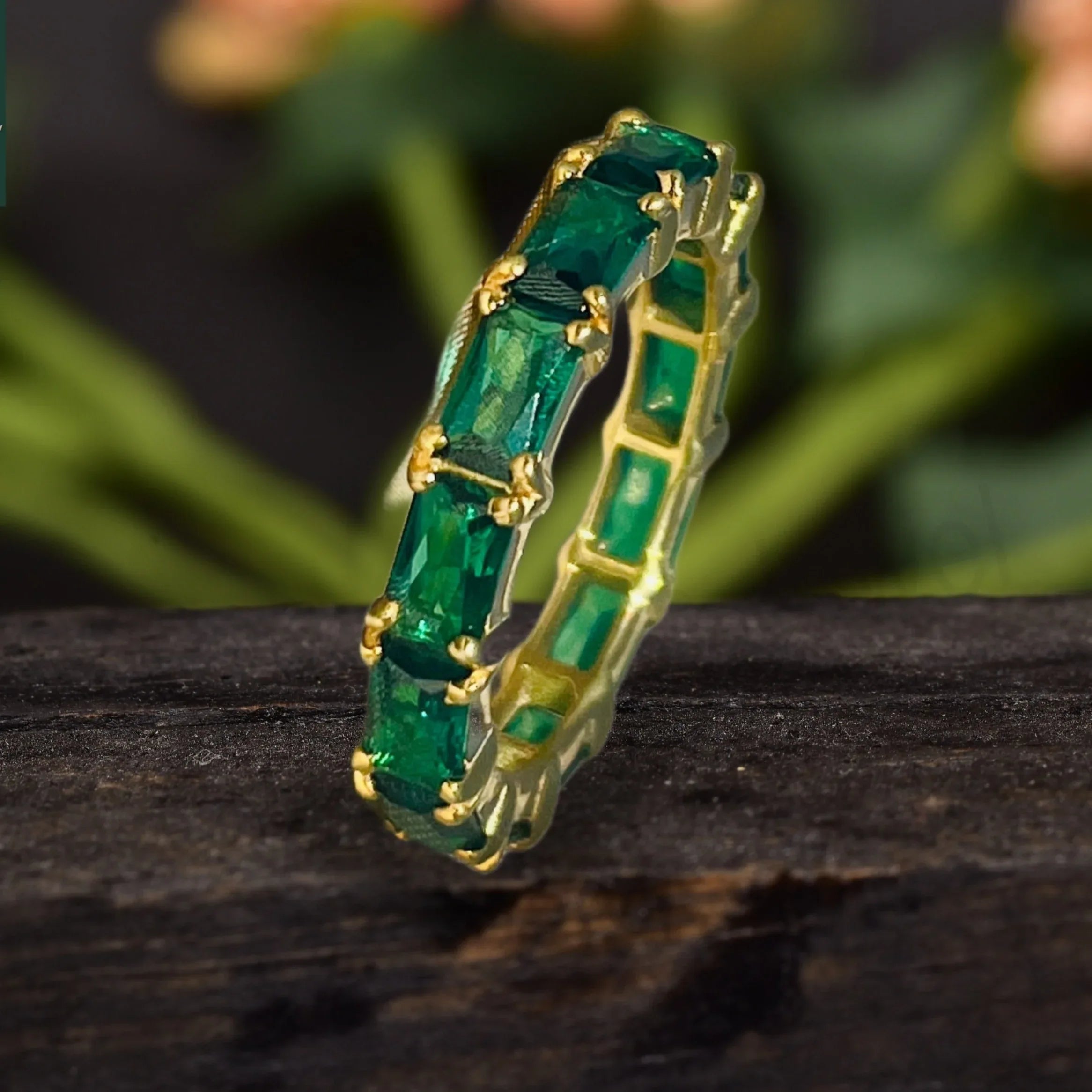 Emerald Gemstone Full Eternity Birthstone Ring - MinimalistJewels